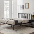 Metal Platform Bed Frame with Vertical Bar Headboard and Under-Bed Storage