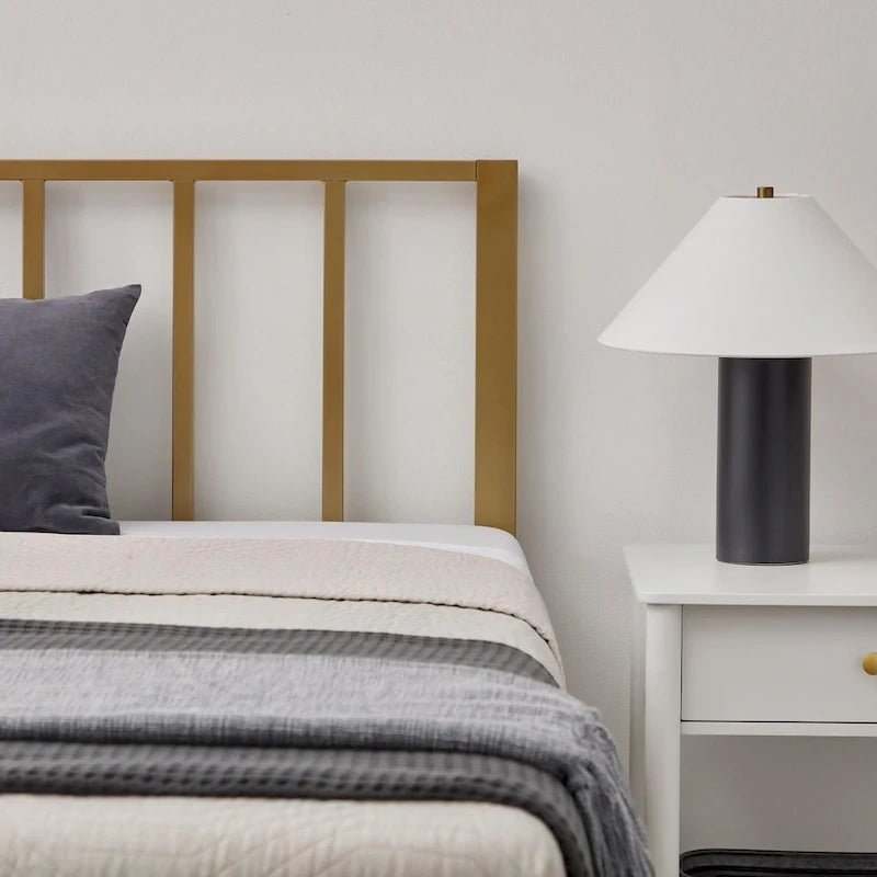 Metal Platform Bed Frame with Vertical Bar Headboard and Under-Bed Storage