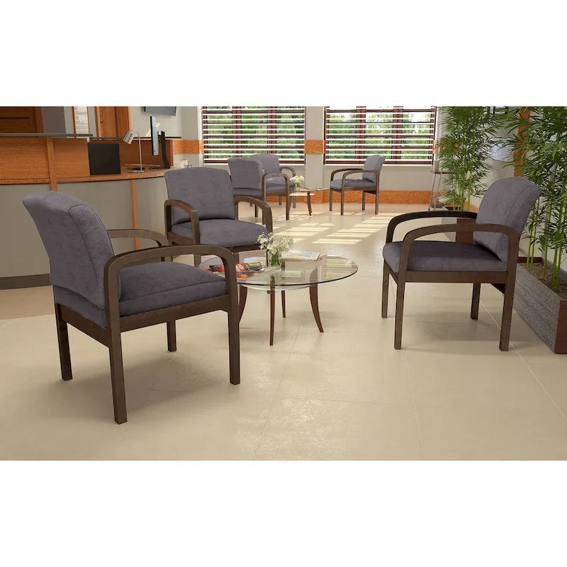 Slate Grey Commercial-Grade Linen Guest Chair with Driftwood Finish Frame