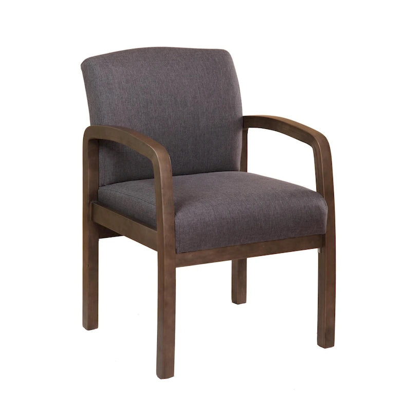 Slate Grey Commercial-Grade Linen Guest Chair with Driftwood Finish Frame