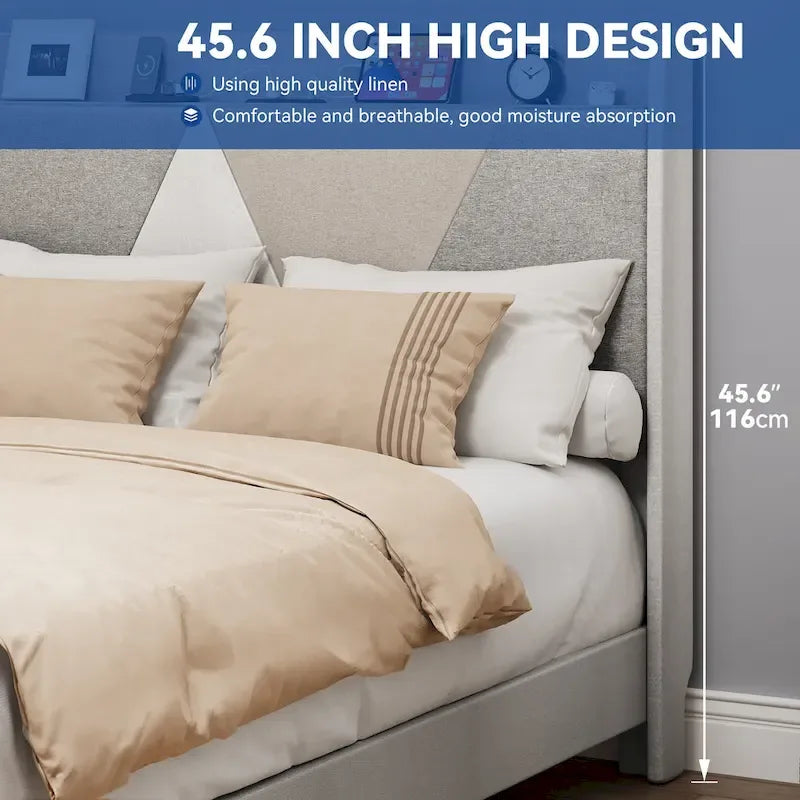Queen Bed Frame with 4 Storage Drawers, Wingback Headboard and USB Ports