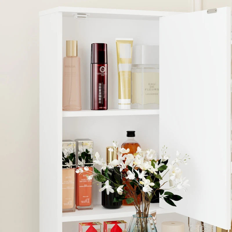 White Makeup Vanity Table with Tri-Fold Lighted Mirror and Storage Drawers