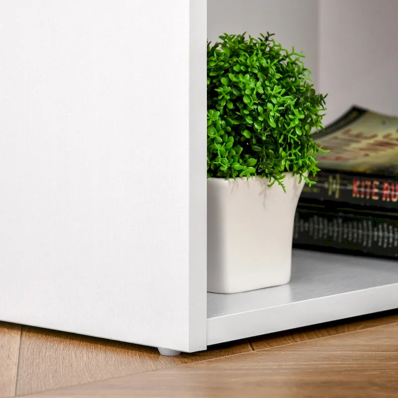 47-Inch White Computer Desk with 3 Drawers and 3 Open Shelves