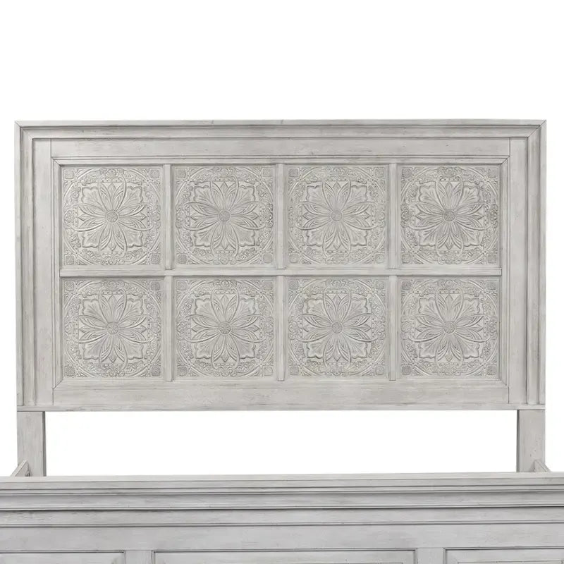 King Size Antique White Decorative Panel Headboard with Ceiling Tile Detail