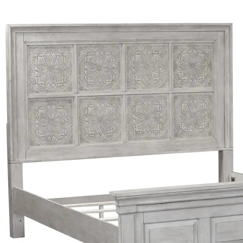 King Size Antique White Decorative Panel Headboard with Ceiling Tile Detail