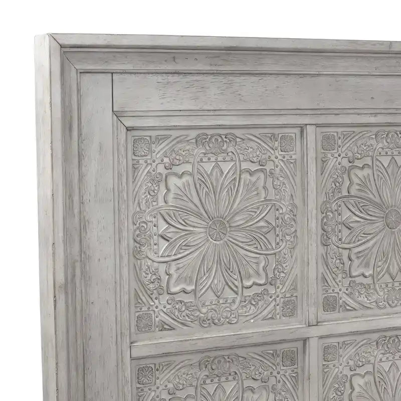 King Size Antique White Decorative Panel Headboard with Ceiling Tile Detail