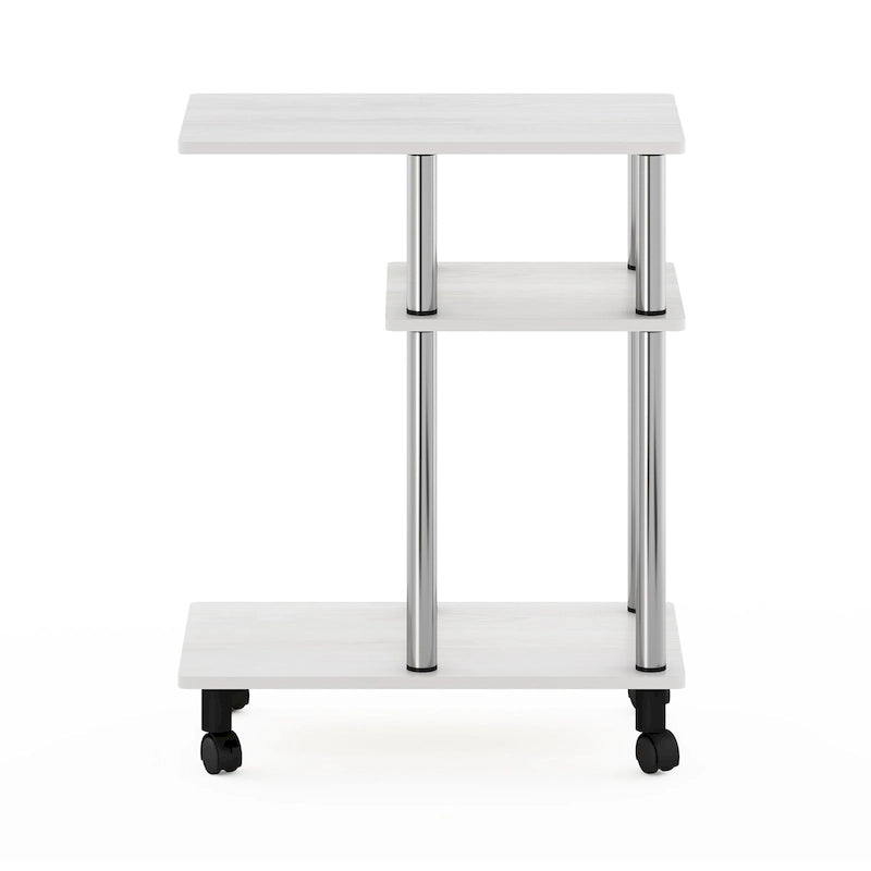 U-Shape Sofa Side Table with Open Shelves and Caster Wheels