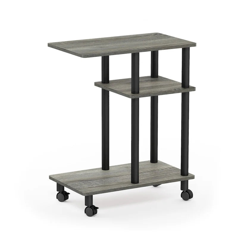 U-Shape Sofa Side Table with Open Shelves and Caster Wheels