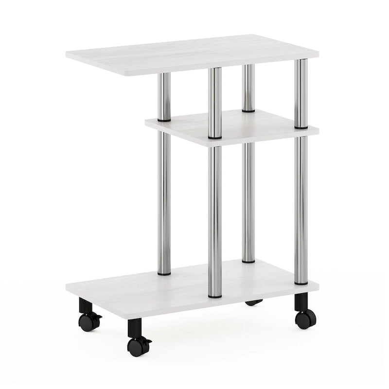 U-Shape Sofa Side Table with Open Shelves and Caster Wheels