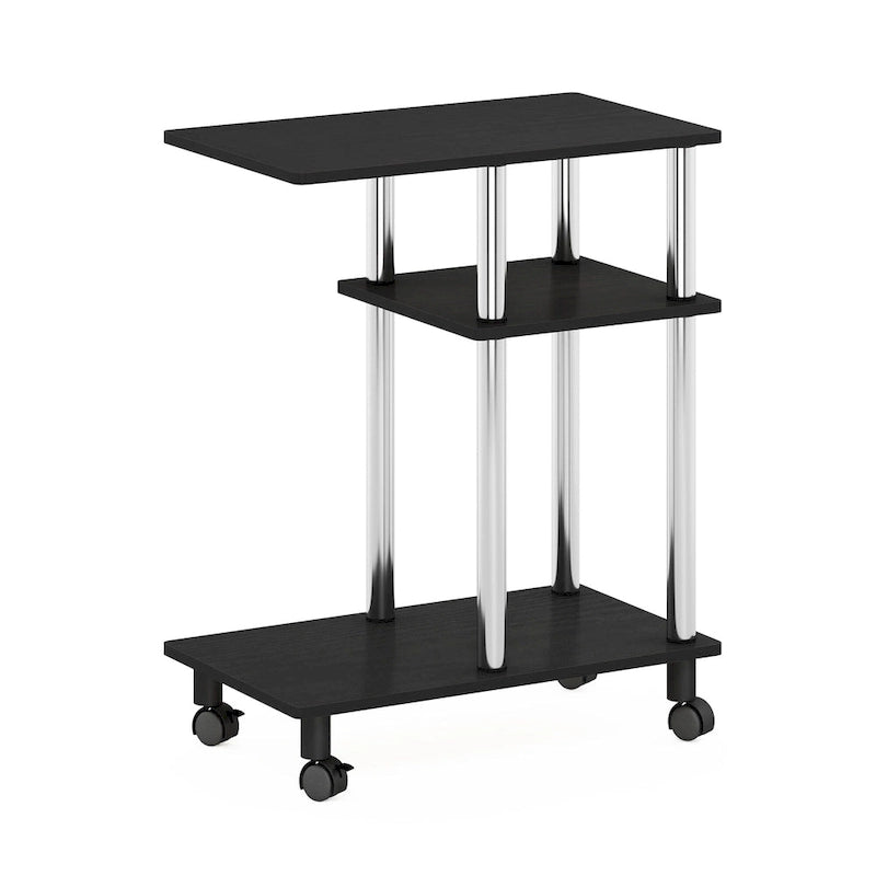 U-Shape Sofa Side Table with Open Shelves and Caster Wheels