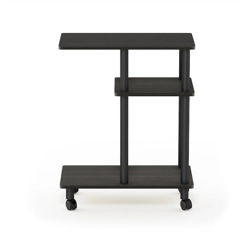 U-Shape Sofa Side Table with Open Shelves and Caster Wheels