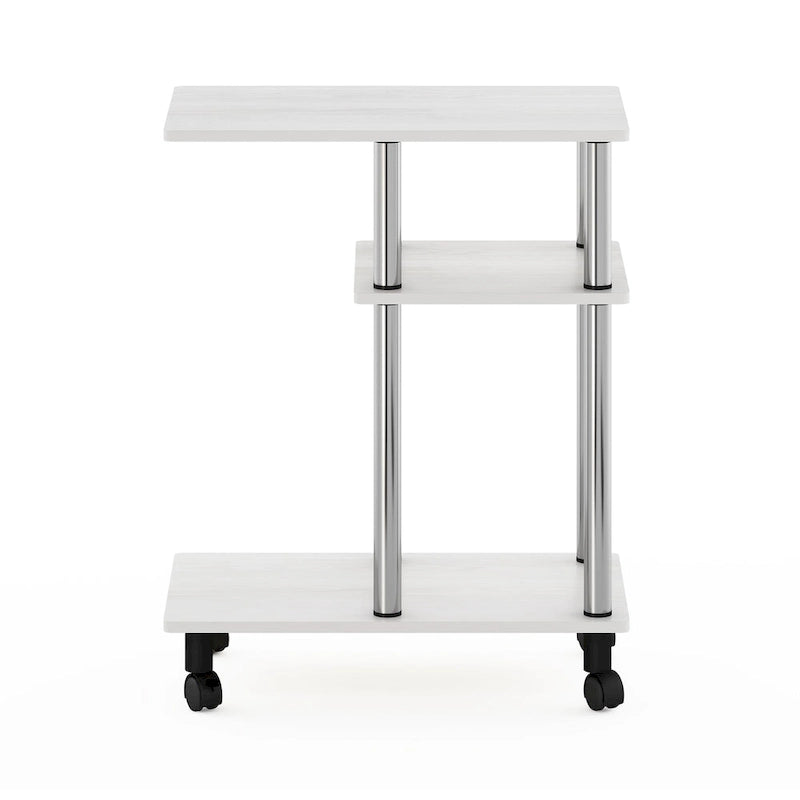 U-Shape Sofa Side Table with Open Shelves and Caster Wheels