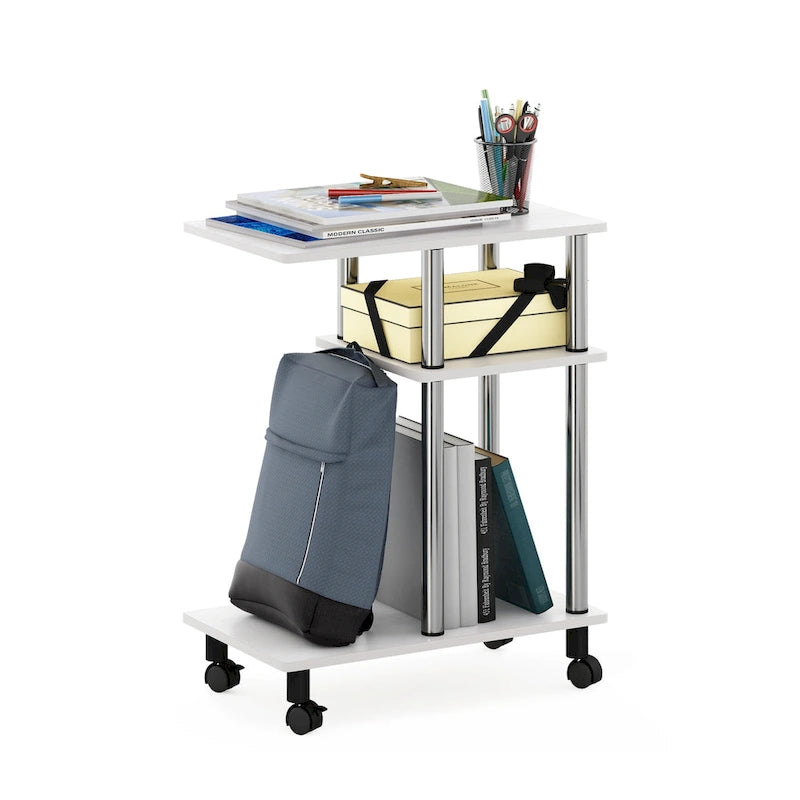 U-Shape Sofa Side Table with Open Shelves and Caster Wheels