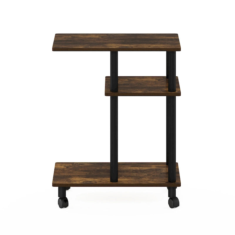 U-Shape Sofa Side Table with Open Shelves and Caster Wheels