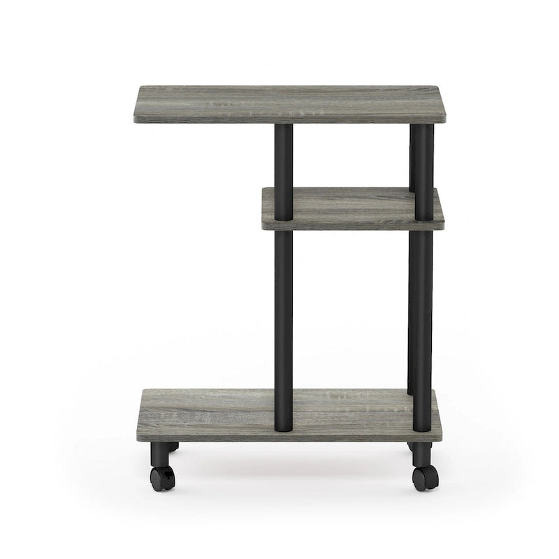 U-Shape Sofa Side Table with Open Shelves and Caster Wheels
