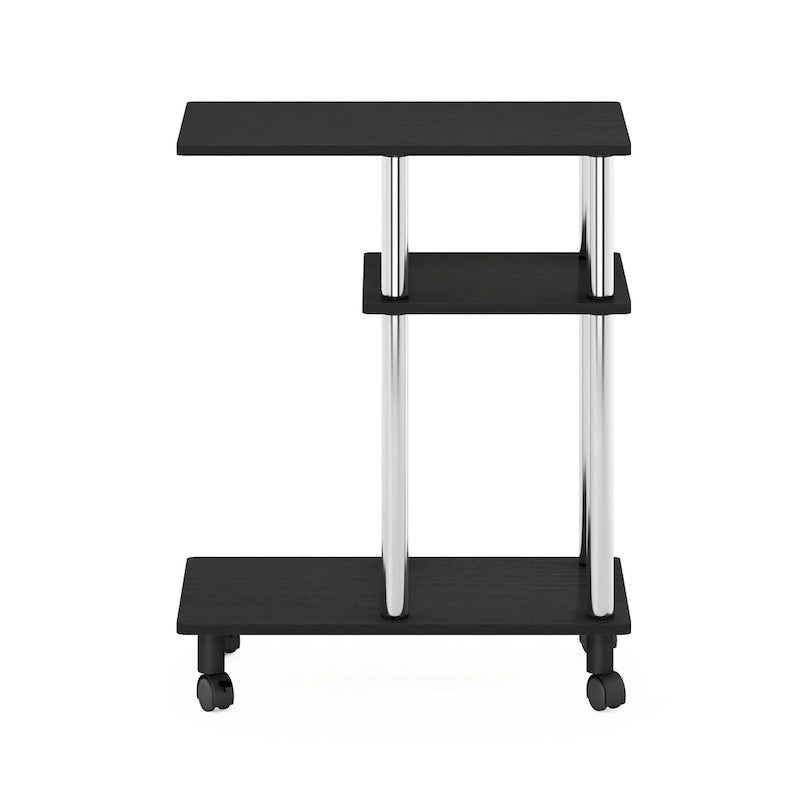U-Shape Sofa Side Table with Open Shelves and Caster Wheels
