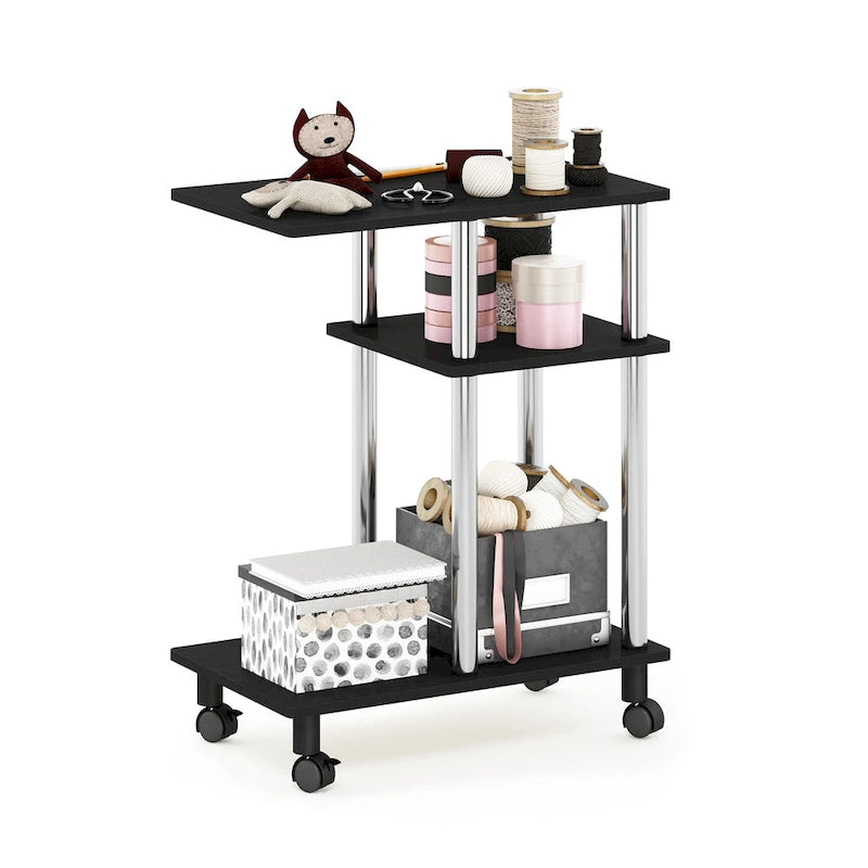U-Shape Sofa Side Table with Open Shelves and Caster Wheels