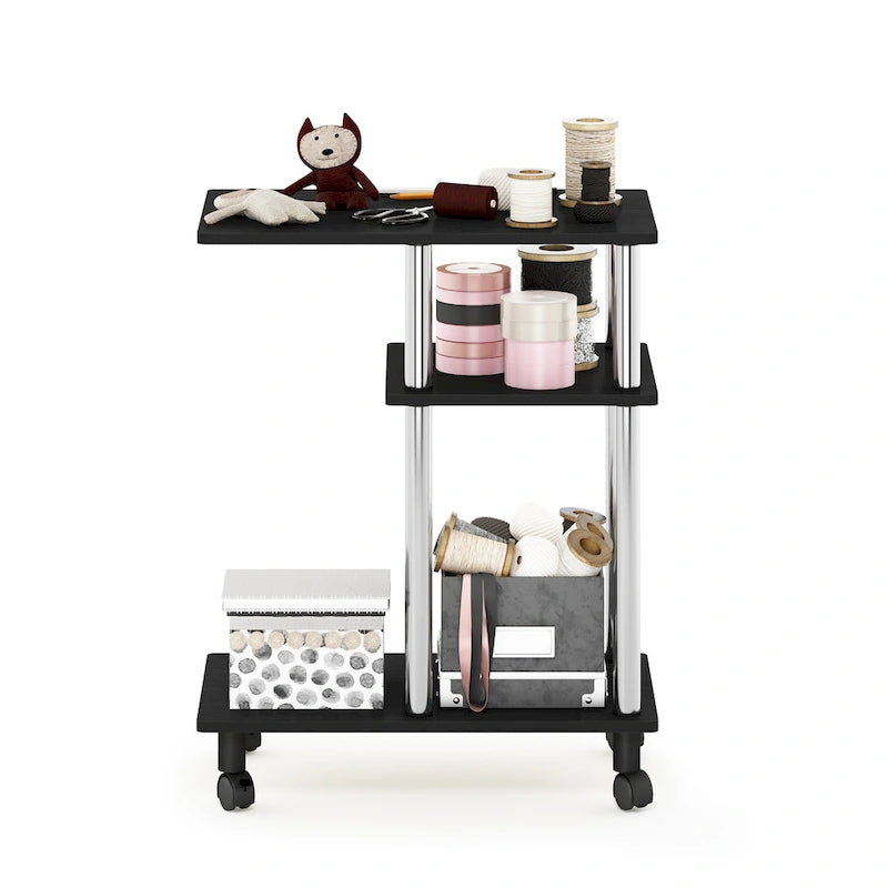 U-Shape Sofa Side Table with Open Shelves and Caster Wheels