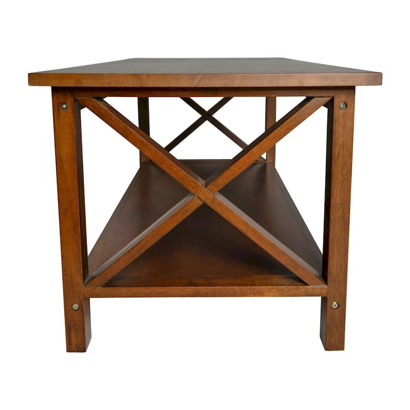 Solid Wood Farmhouse Coffee Table with X-Frame and Lower Storage Shelf
