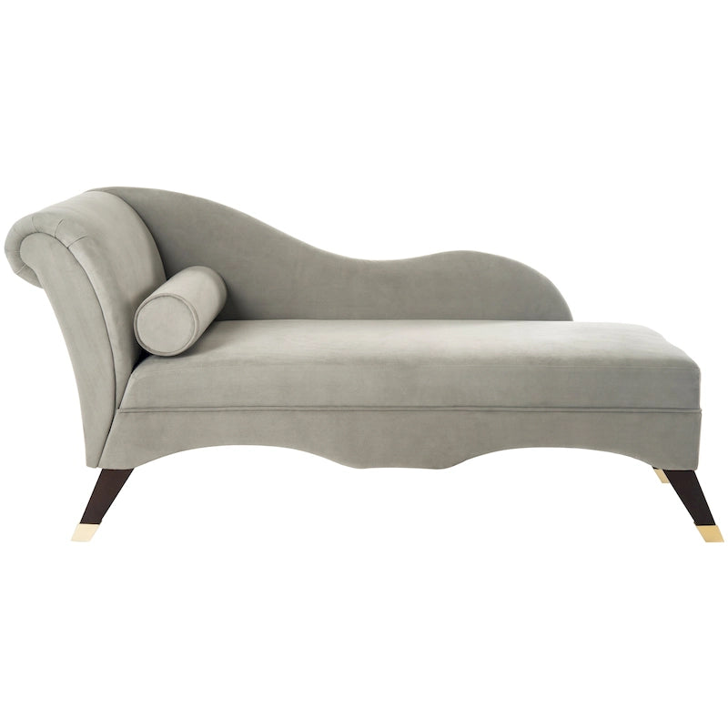 Mid-Century Upholstered Chaise Lounge with Curved Legs and Plush Pillow