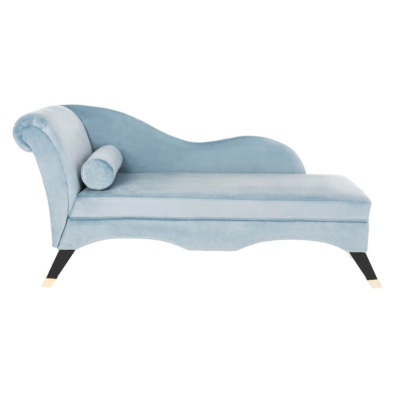 Mid-Century Upholstered Chaise Lounge with Curved Legs and Plush Pillow