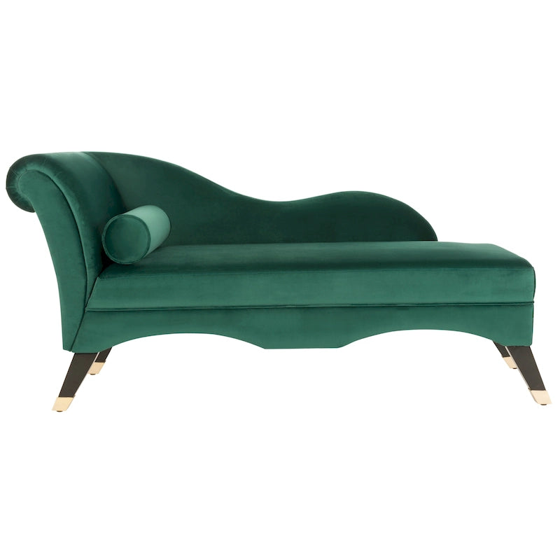 Mid-Century Upholstered Chaise Lounge with Curved Legs and Plush Pillow
