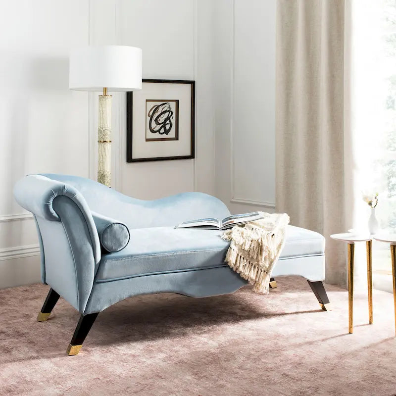 Mid-Century Upholstered Chaise Lounge with Curved Legs and Plush Pillow