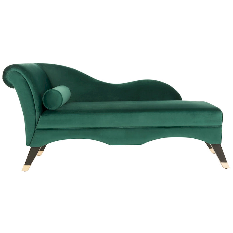 Mid-Century Upholstered Chaise Lounge with Curved Legs and Plush Pillow