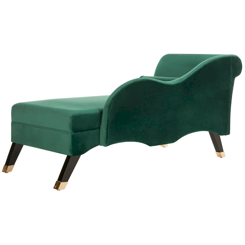 Mid-Century Upholstered Chaise Lounge with Curved Legs and Plush Pillow