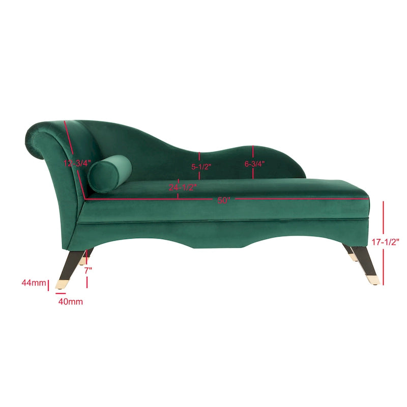 Mid-Century Upholstered Chaise Lounge with Curved Legs and Plush Pillow