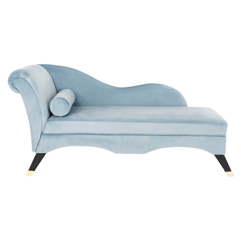 Mid-Century Upholstered Chaise Lounge with Curved Legs and Plush Pillow