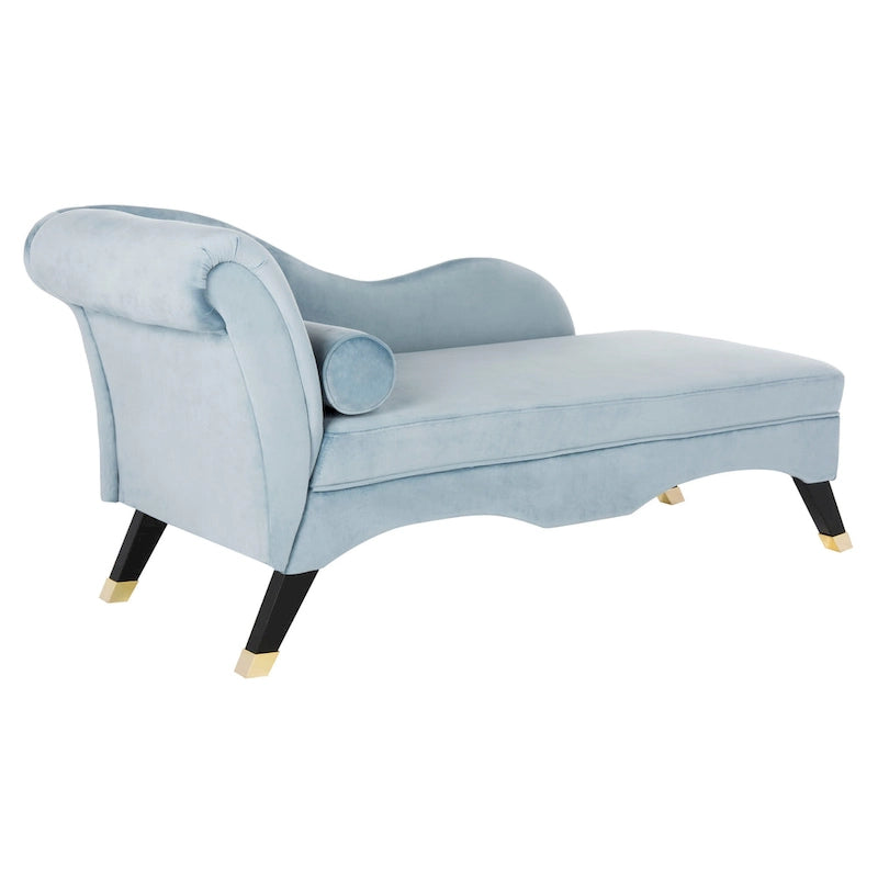 Mid-Century Upholstered Chaise Lounge with Curved Legs and Plush Pillow