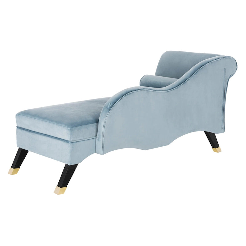 Mid-Century Upholstered Chaise Lounge with Curved Legs and Plush Pillow