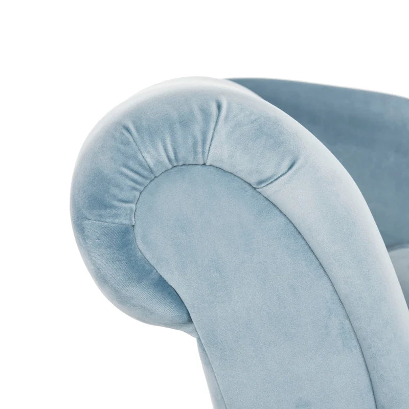 Mid-Century Upholstered Chaise Lounge with Curved Legs and Plush Pillow
