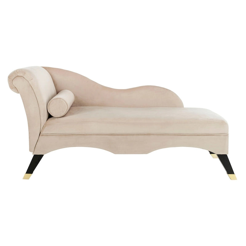 Mid-Century Upholstered Chaise Lounge with Curved Legs and Plush Pillow