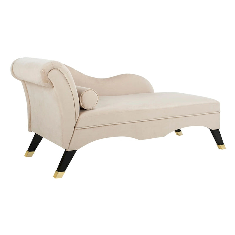 Mid-Century Upholstered Chaise Lounge with Curved Legs and Plush Pillow