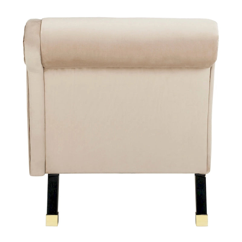 Mid-Century Upholstered Chaise Lounge with Curved Legs and Plush Pillow