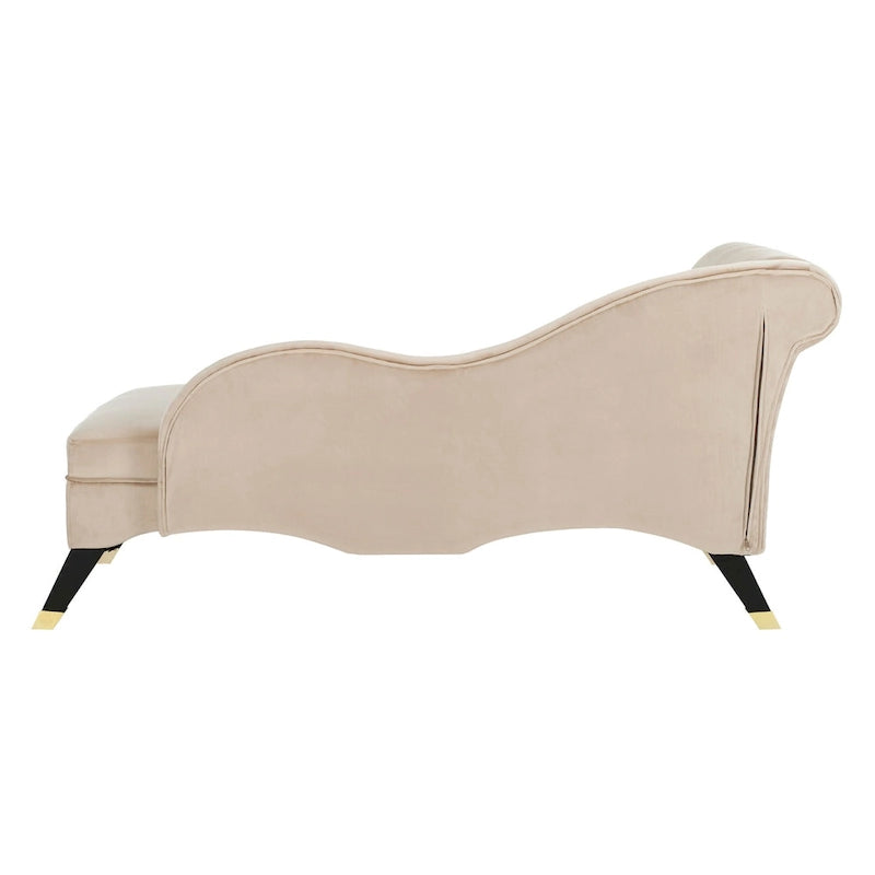 Mid-Century Upholstered Chaise Lounge with Curved Legs and Plush Pillow
