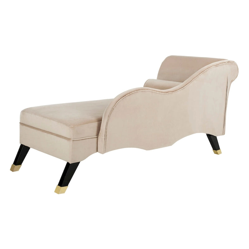 Mid-Century Upholstered Chaise Lounge with Curved Legs and Plush Pillow