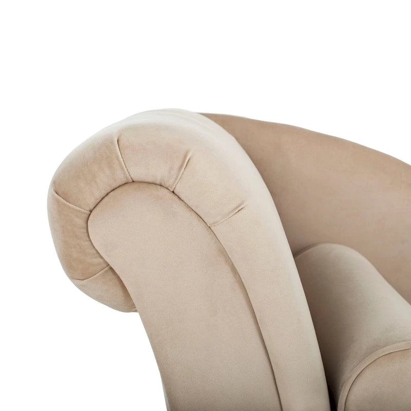 Mid-Century Upholstered Chaise Lounge with Curved Legs and Plush Pillow
