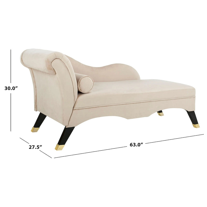 Mid-Century Upholstered Chaise Lounge with Curved Legs and Plush Pillow