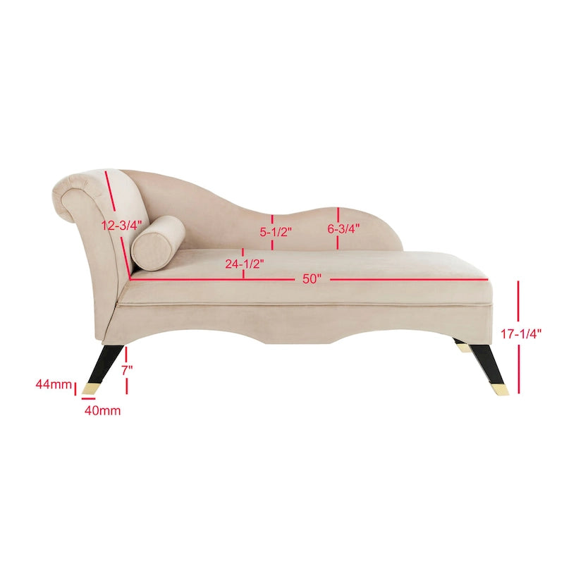 Mid-Century Upholstered Chaise Lounge with Curved Legs and Plush Pillow