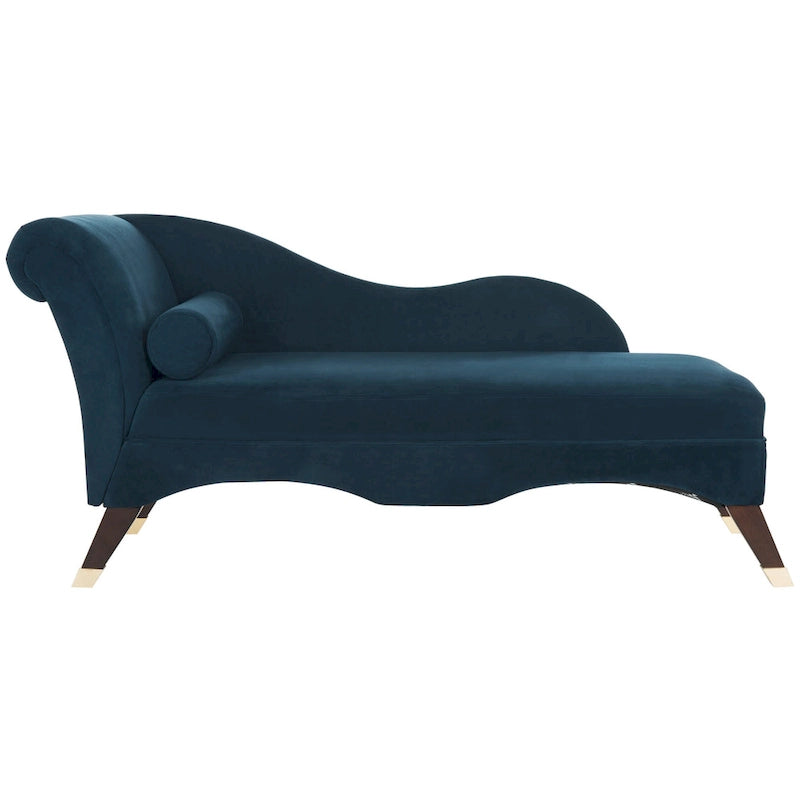 Mid-Century Upholstered Chaise Lounge with Curved Legs and Plush Pillow