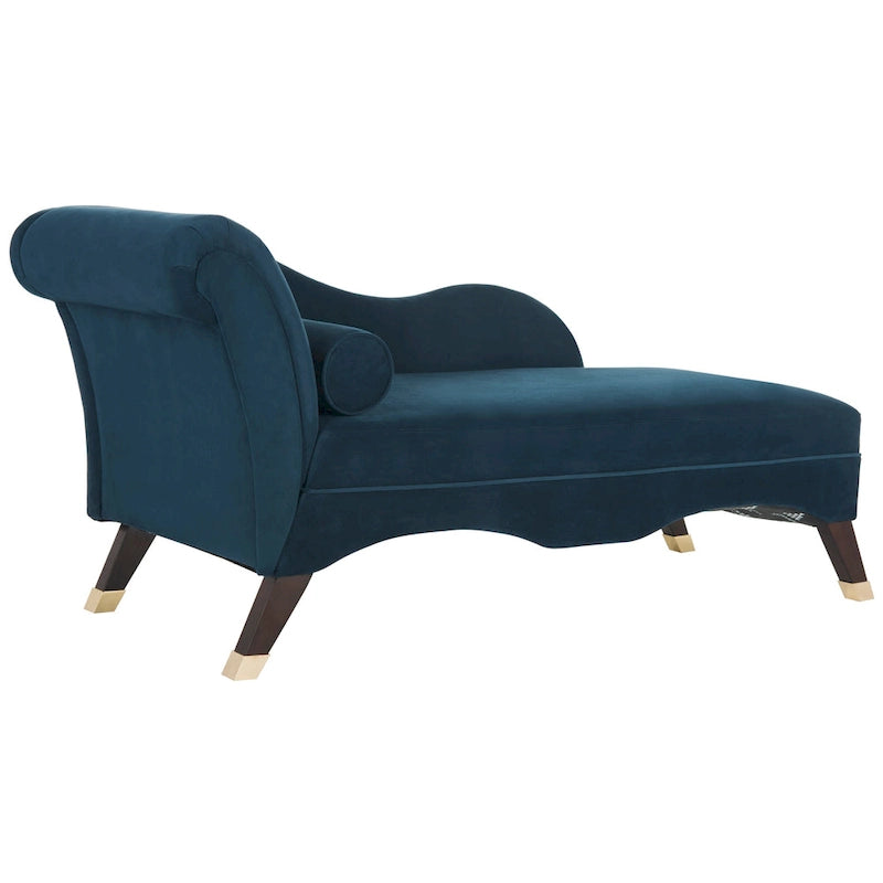 Mid-Century Upholstered Chaise Lounge with Curved Legs and Plush Pillow