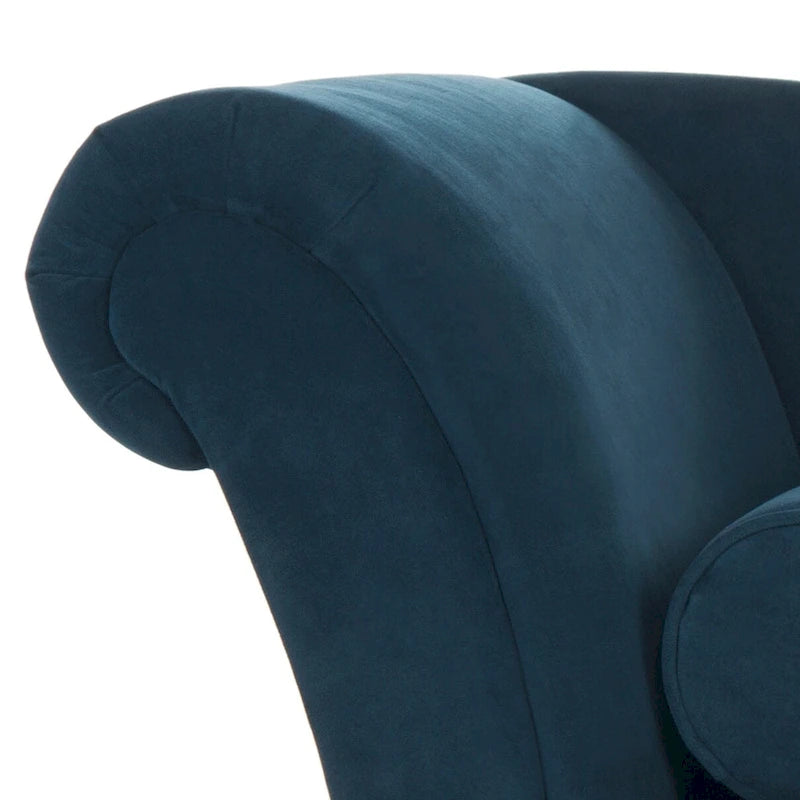 Mid-Century Upholstered Chaise Lounge with Curved Legs and Plush Pillow