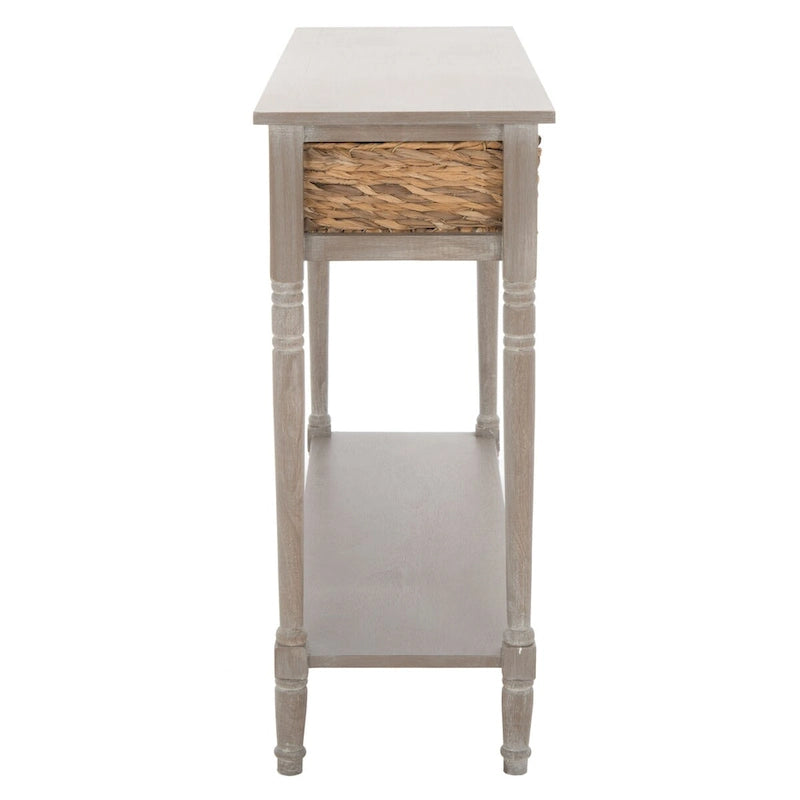 Distressed Black Console Table with Rattan Drawers and Lower Shelf, 44x13x32 Inch