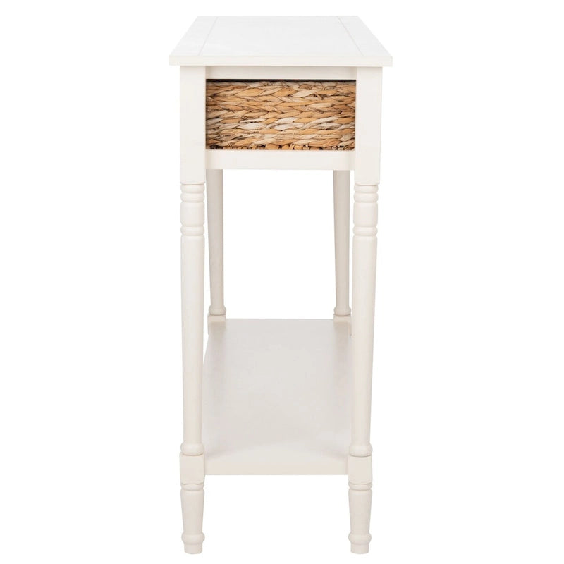 Distressed Black Console Table with Rattan Drawers and Lower Shelf, 44x13x32 Inch