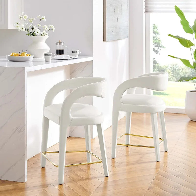 Velvet Counter Stools with Dense Foam Padding, Set of 2
