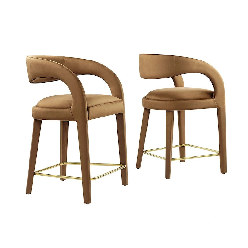 Velvet Counter Stools with Dense Foam Padding, Set of 2