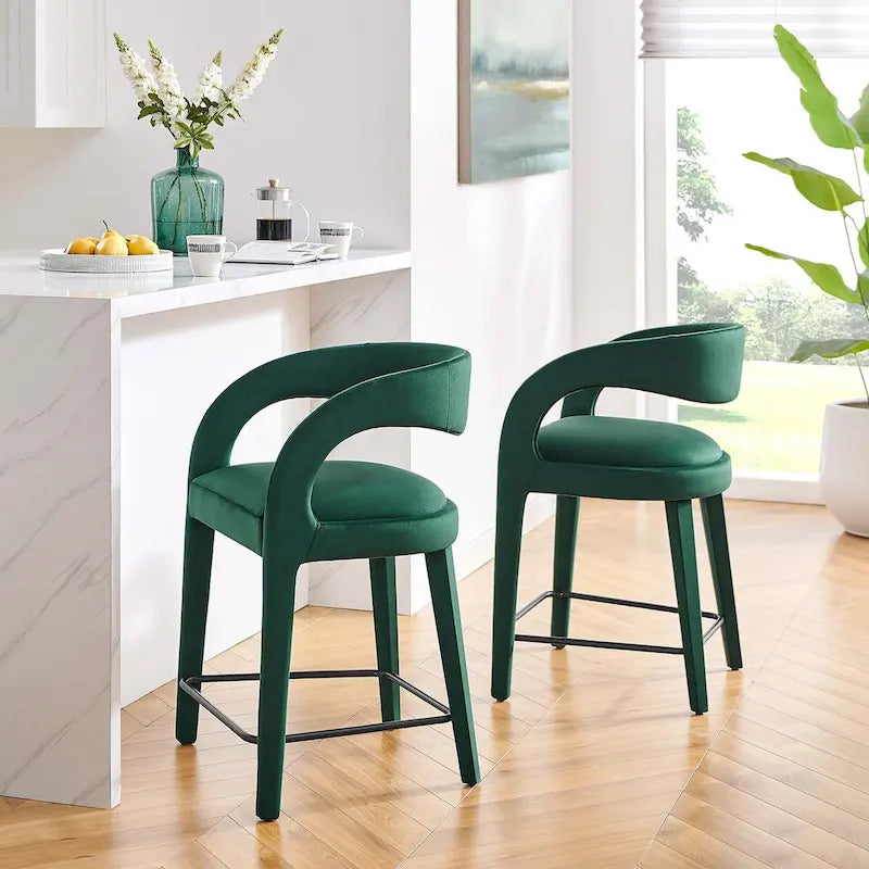 Velvet Counter Stools with Dense Foam Padding, Set of 2